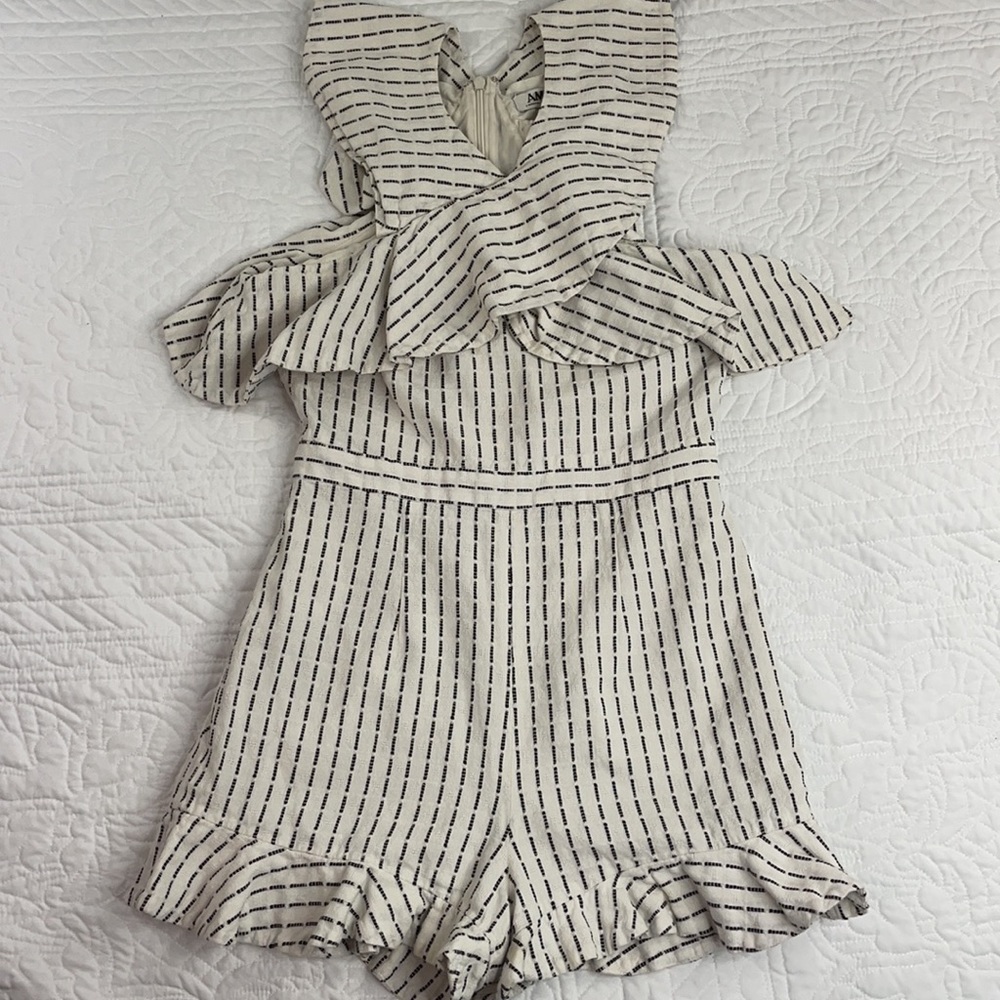 AMUR Cream Striped Ruffle Romper - Picture 4 of 15